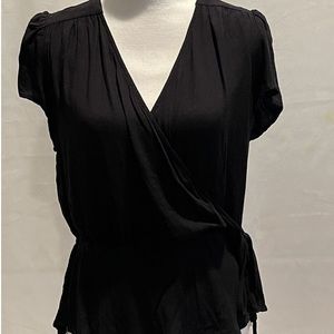 love, Fire faux wrap black blouse womens medium